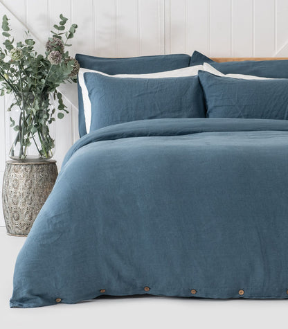 Bhumi Organic Cotton - Linen Plain Quilt Cover Set - Indian Blue