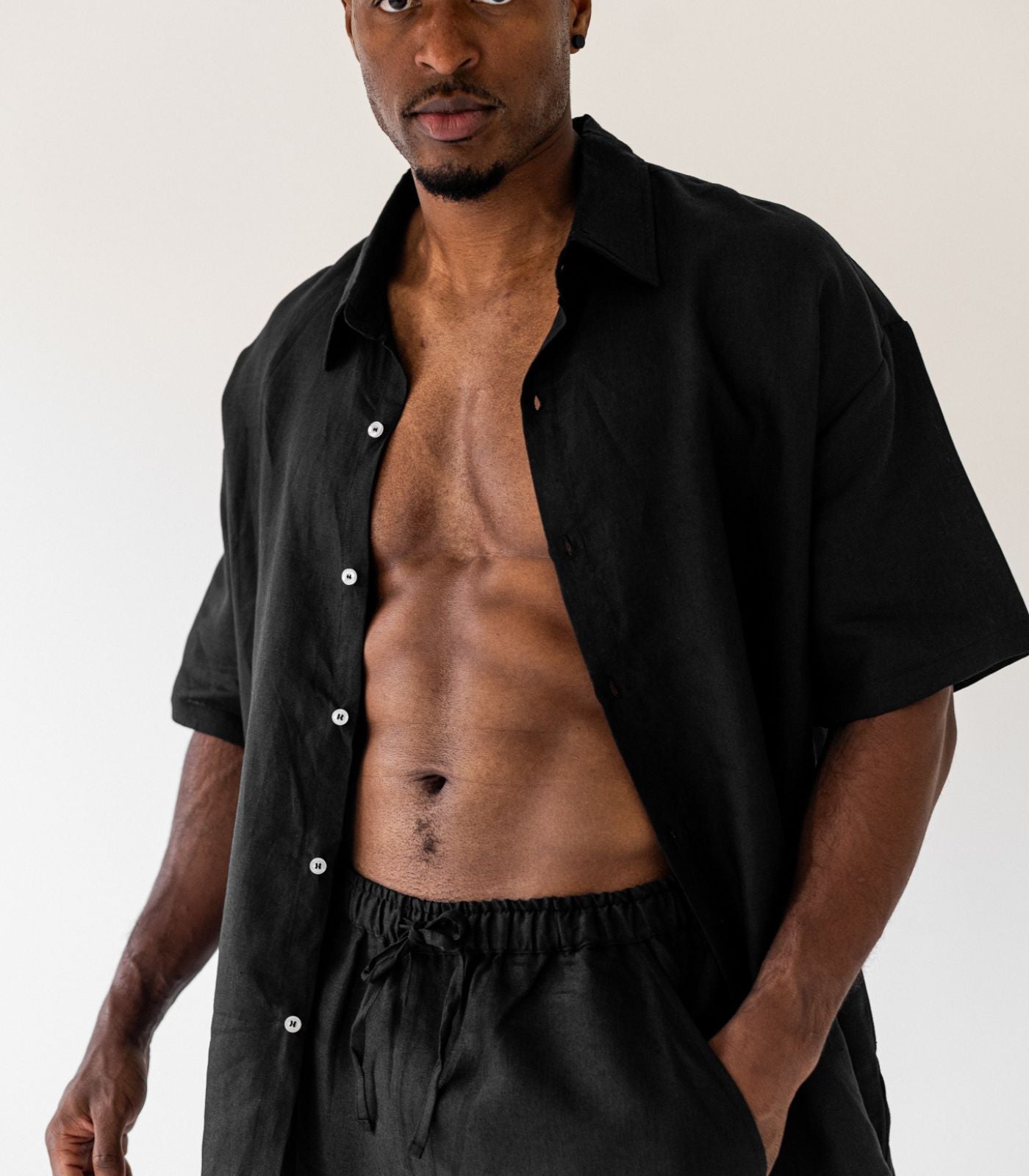 Men's Organic Linen Lounge Shirt - Black