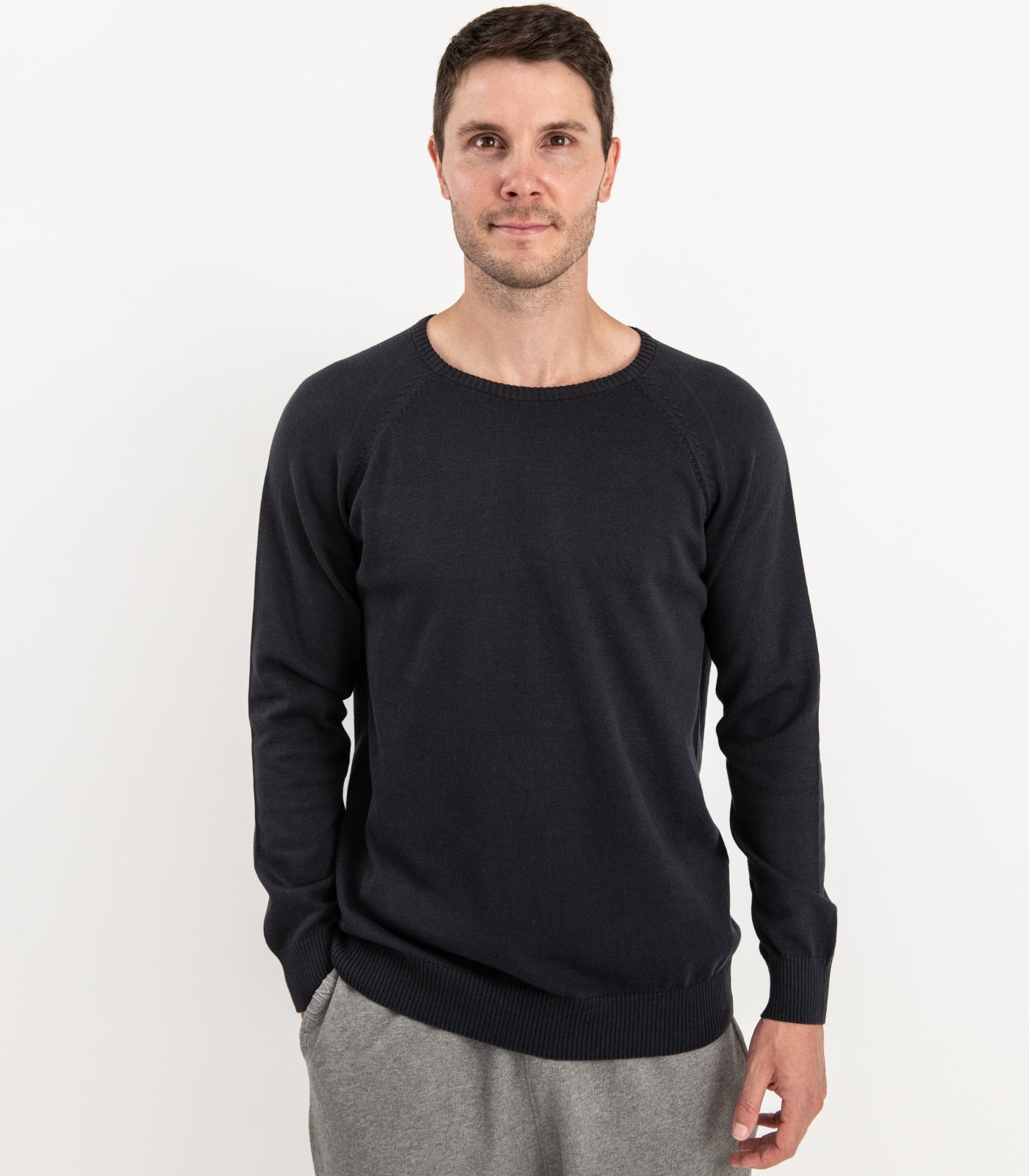 Bhumi Organic Cotton - Fine Knit Round Neck Sweater - Charcoal