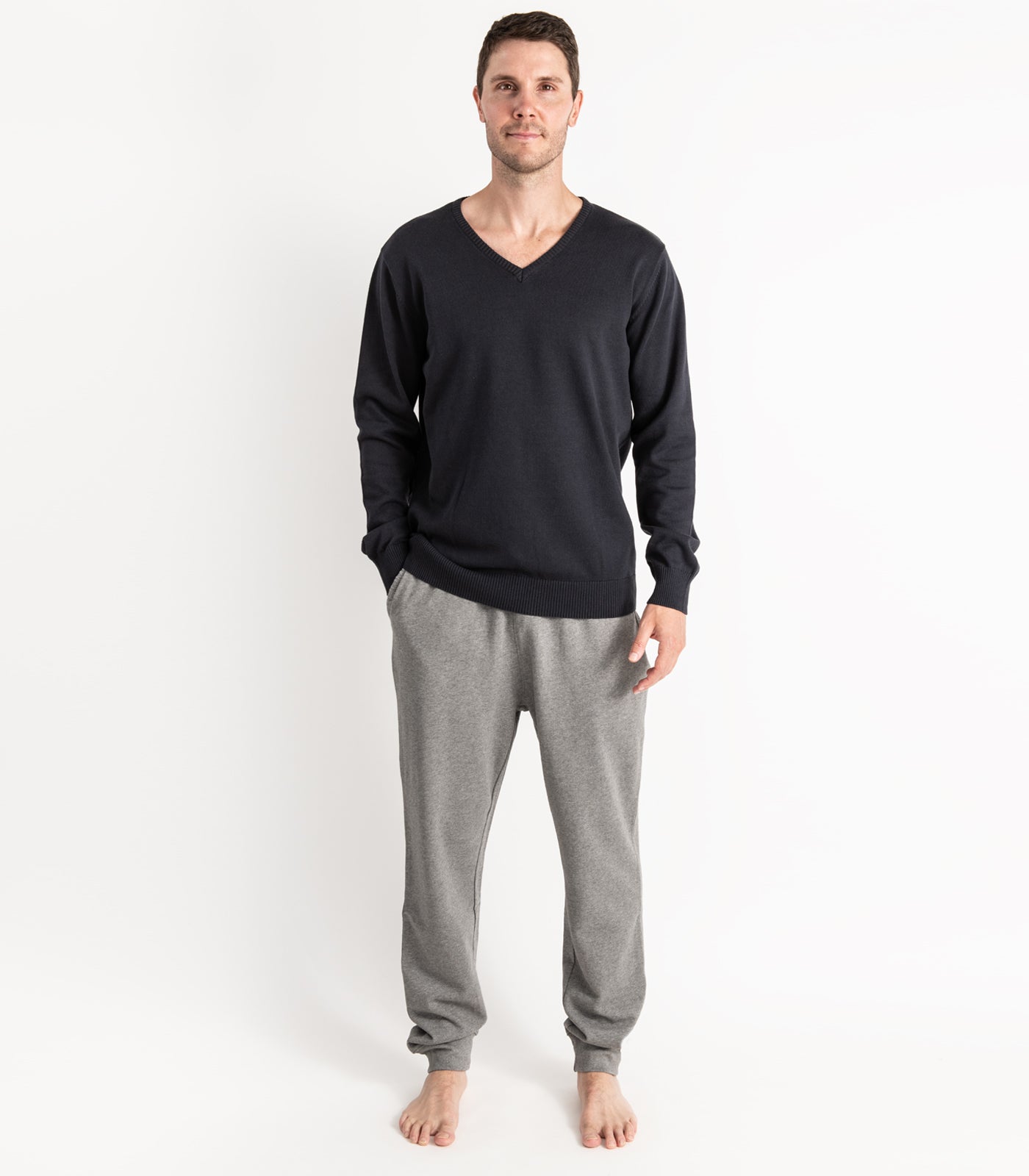 Bhumi Organic Cotton - Fine Knit V Neck Sweater - Charcoal