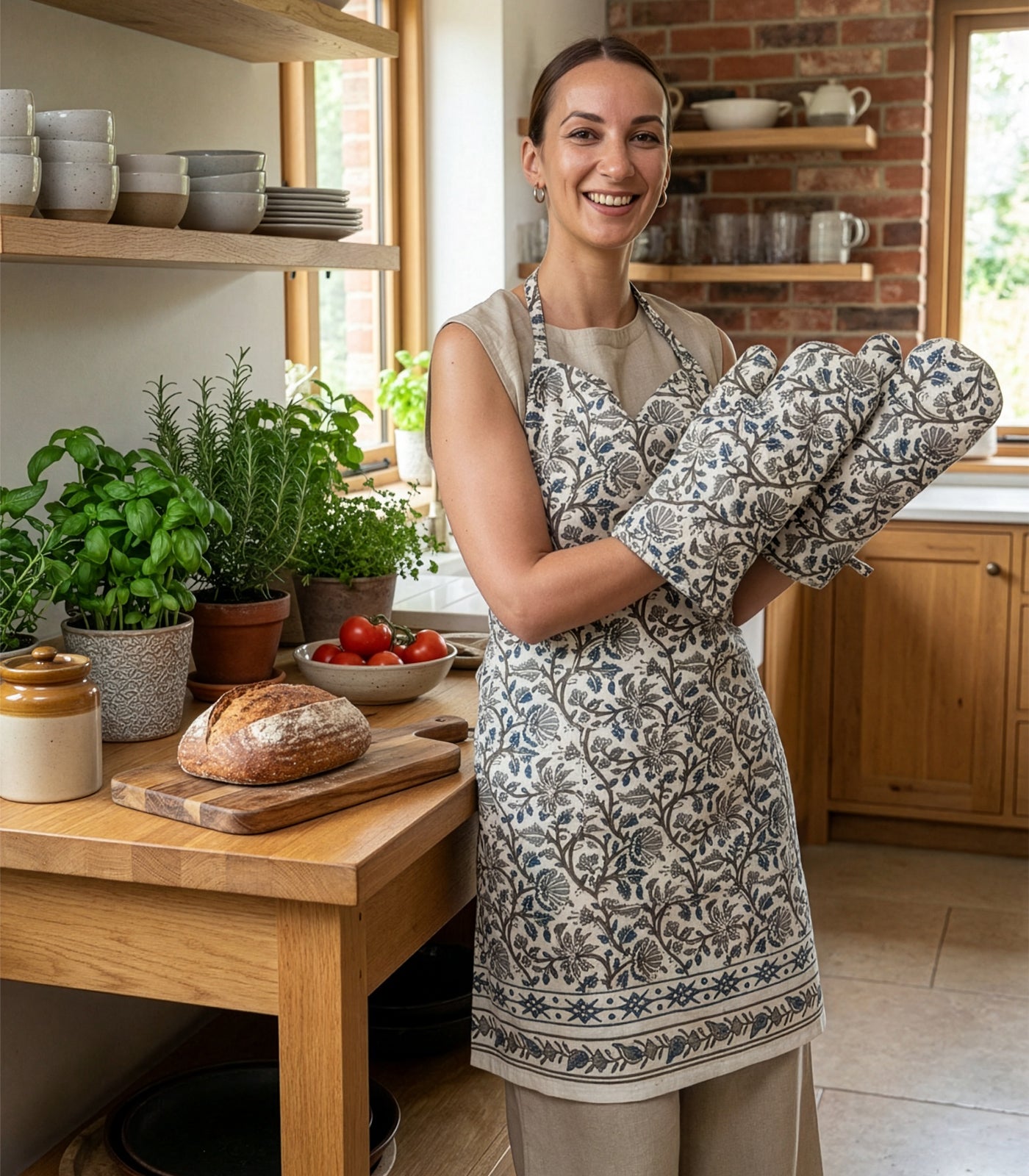 Kalamkari Apron - Blue Grey