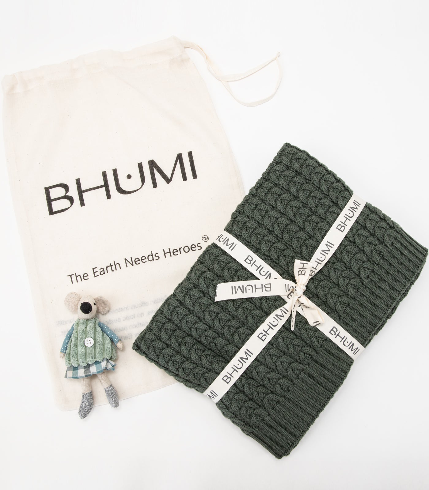 Bhumi Organic Cotton - Baby Plait Cable Knit Throw - New Arrival - Olive