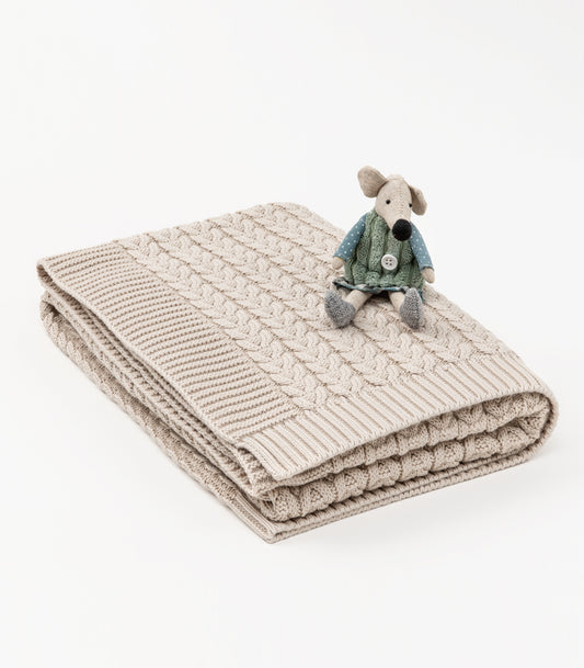 Bhumi Organic Cotton - Baby Plait Cable Knit Throw - New Arrival - Oatmeal