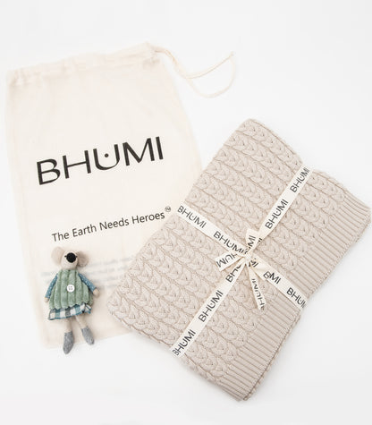 Bhumi Organic Cotton - Baby Plait Cable Knit Throw - New Arrival - Oatmeal