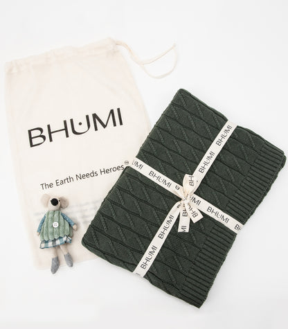 Bhumi Organic Cotton - Baby Diamond Knit Throw - New Arrival - Olive