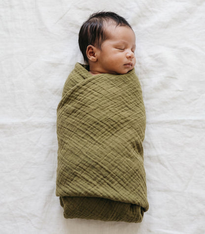 Organic Cotton Baby Muslin Wrap - Olive