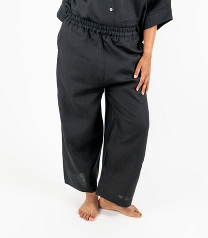 Organic Linen Balloon Lounge Pants - Black