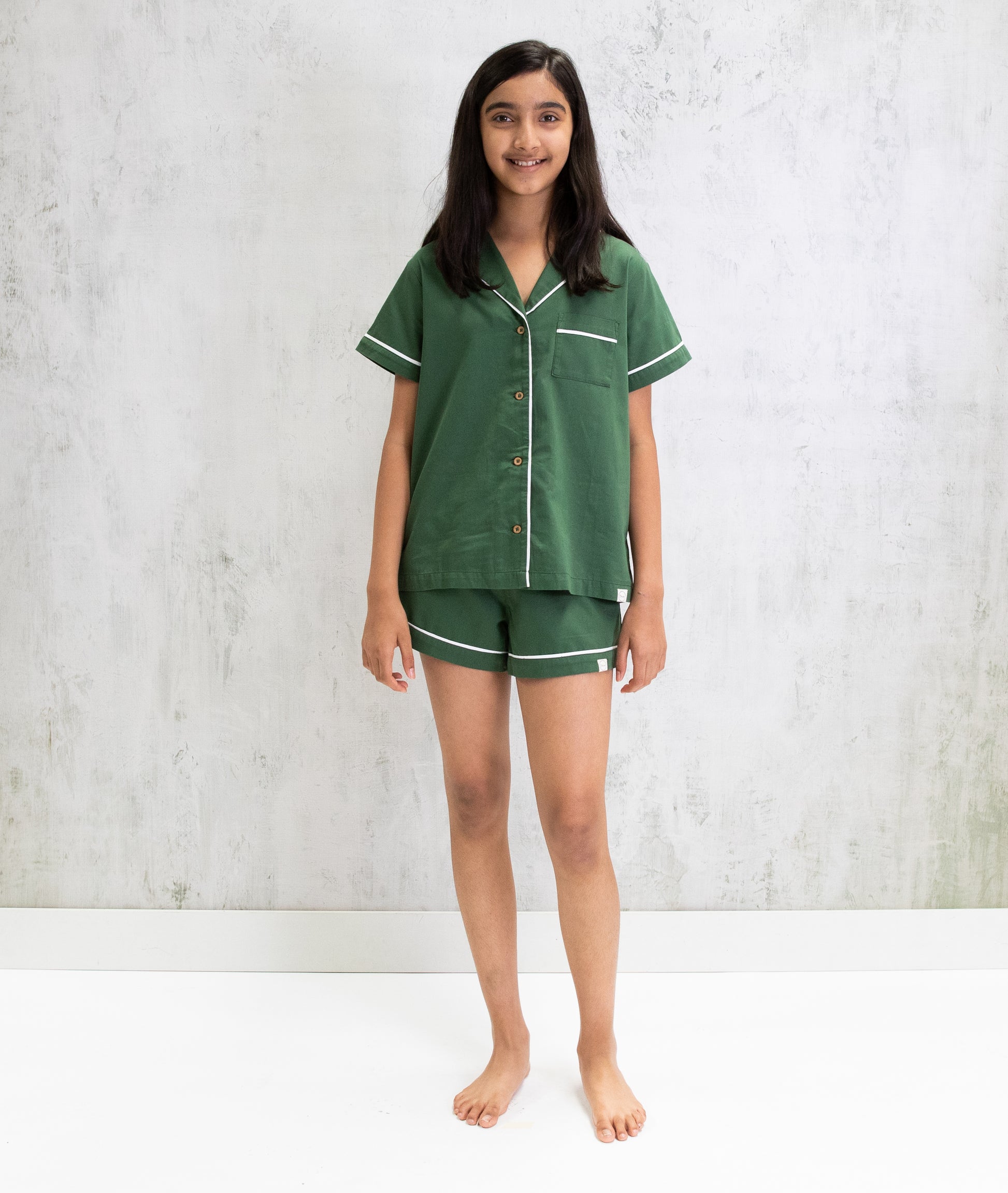 Bhumi Organic Cotton - Kids Sateen Short PJ Set - Forest Green