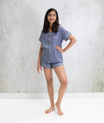 Bhumi Organic Cotton - Kids Sateen Short PJ Set - Metallic Blue