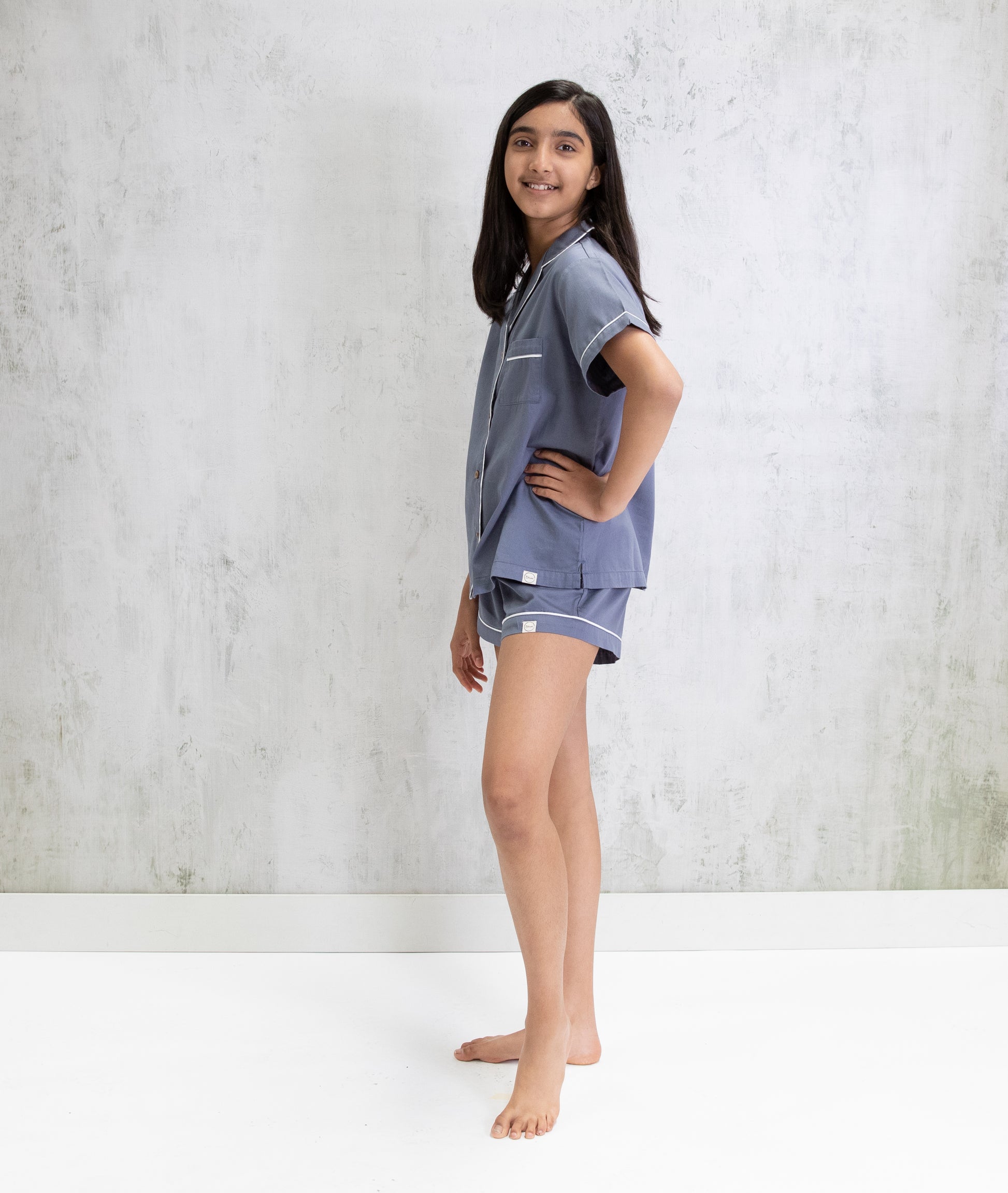 Bhumi Organic Cotton - Kids Sateen Short PJ Set - Metallic Blue