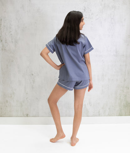 Bhumi Organic Cotton - Kids Sateen Short PJ Set - Metallic Blue