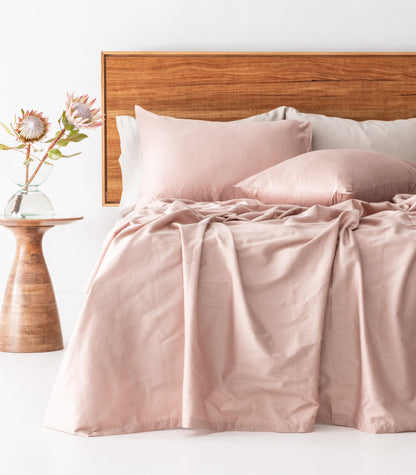 Bhumi Organic Cotton - Sateen Plain Quilt Cover - Blush