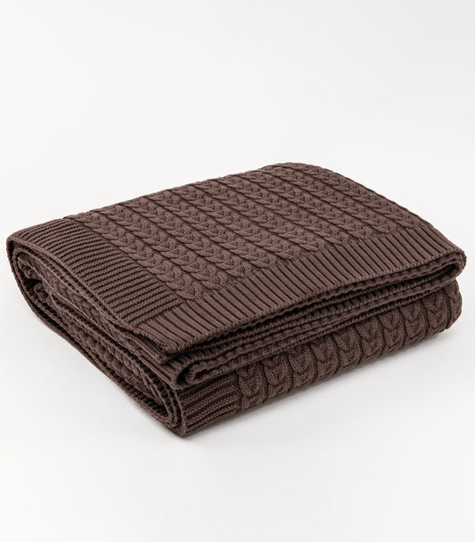 Bhumi Organic Cotton - Plait Cable Knit Throw - New Arrival - Chocolate