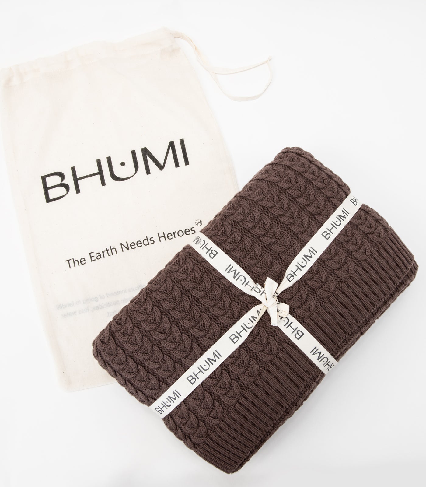 Bhumi Organic Cotton - Plait Cable Knit Throw - New Arrival - Chocolate