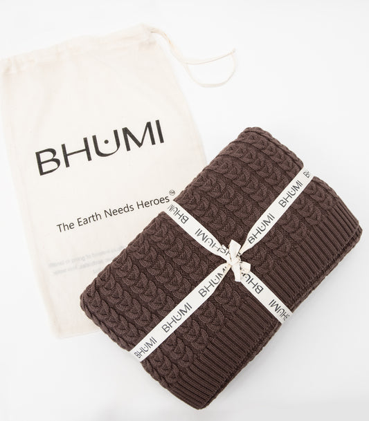 Bhumi Organic Cotton - Baby Plait Cable Knit Throw - New Arrival - Chocolate