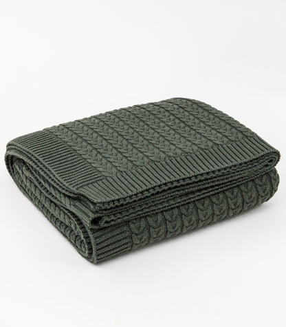 Bhumi Organic Cotton - Plait Cable Knit Throw - New Arrival - Olive