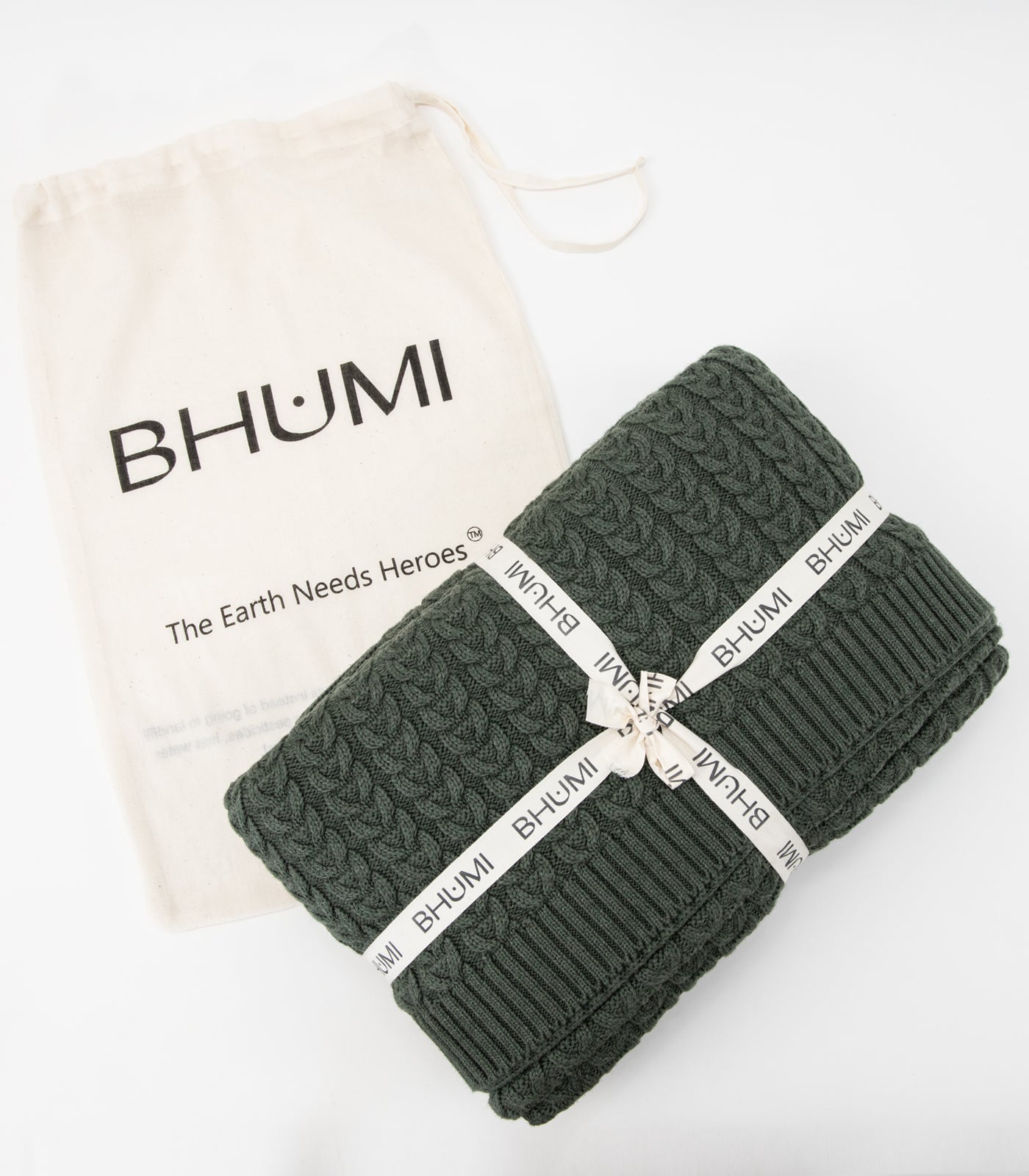 Bhumi Organic Cotton - Plait Cable Knit Throw - New Arrival - Olive