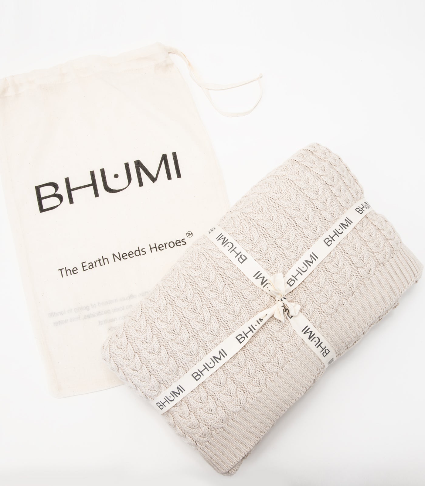 Bhumi Organic Cotton - Plait Cable Knit Throw - New Arrival - Oatmeal