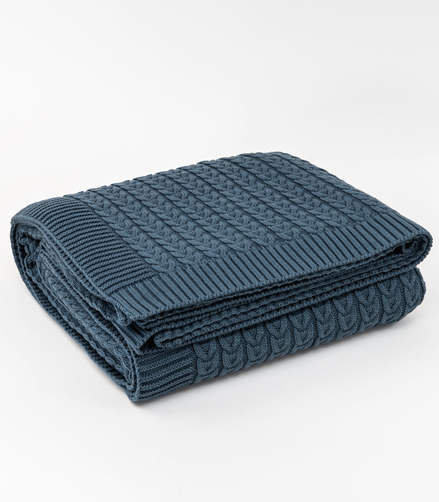 Bhumi Organic Cotton - Plait Cable Knit Throw - New Arrival - Orion Blue