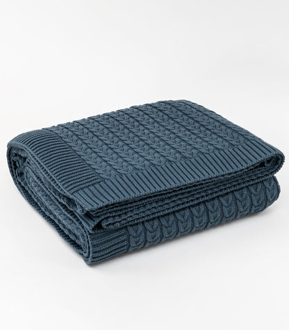 Bhumi Organic Cotton - Plait Cable Knit Throw - New Arrival - Orion Blue