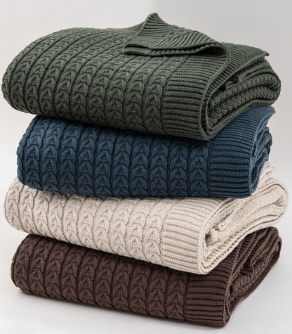 Bhumi Organic Cotton - Baby Plait Cable Knit Throw - Olive