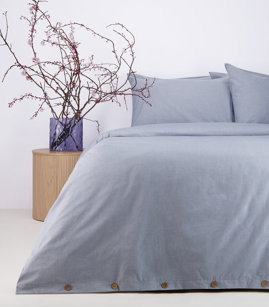 Bhumi Organic Cotton - Chambray Plain Quilt Cover Set - Blue Denim