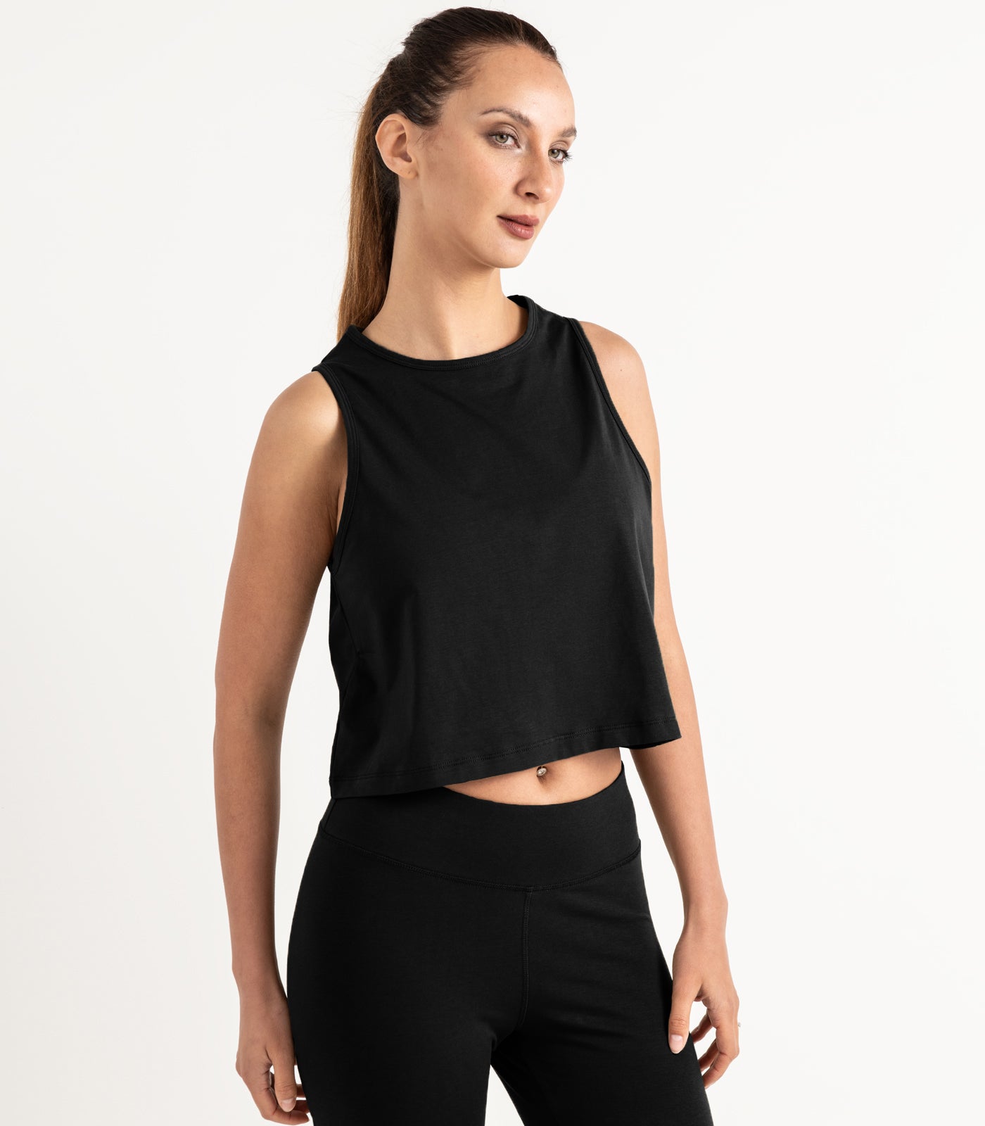 Cropped Lounge Tank - Black