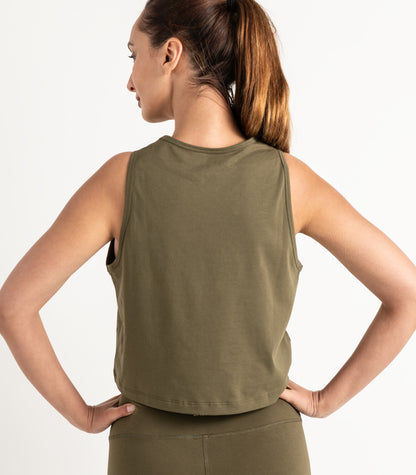 Cropped Lounge Tank - Dark Olive