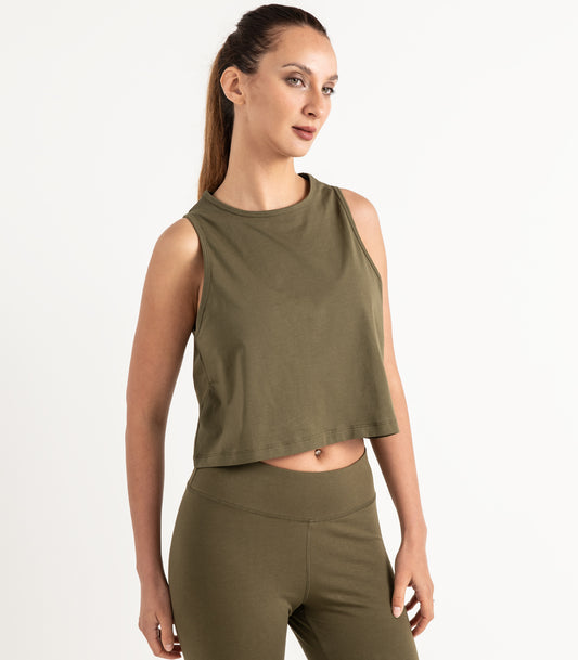 Cropped Lounge Tank - Dark Olive