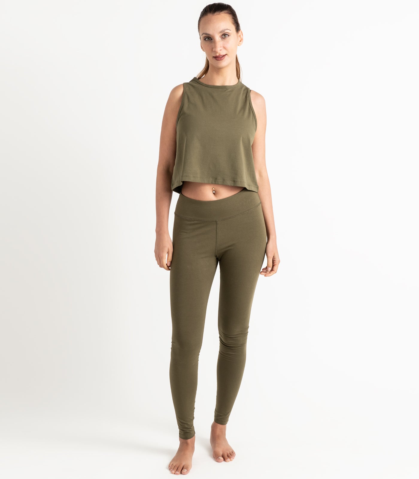 Cropped Lounge Tank - Dark Olive