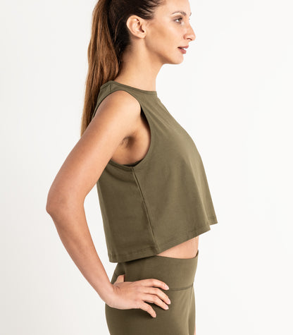 Cropped Lounge Tank - Dark Olive