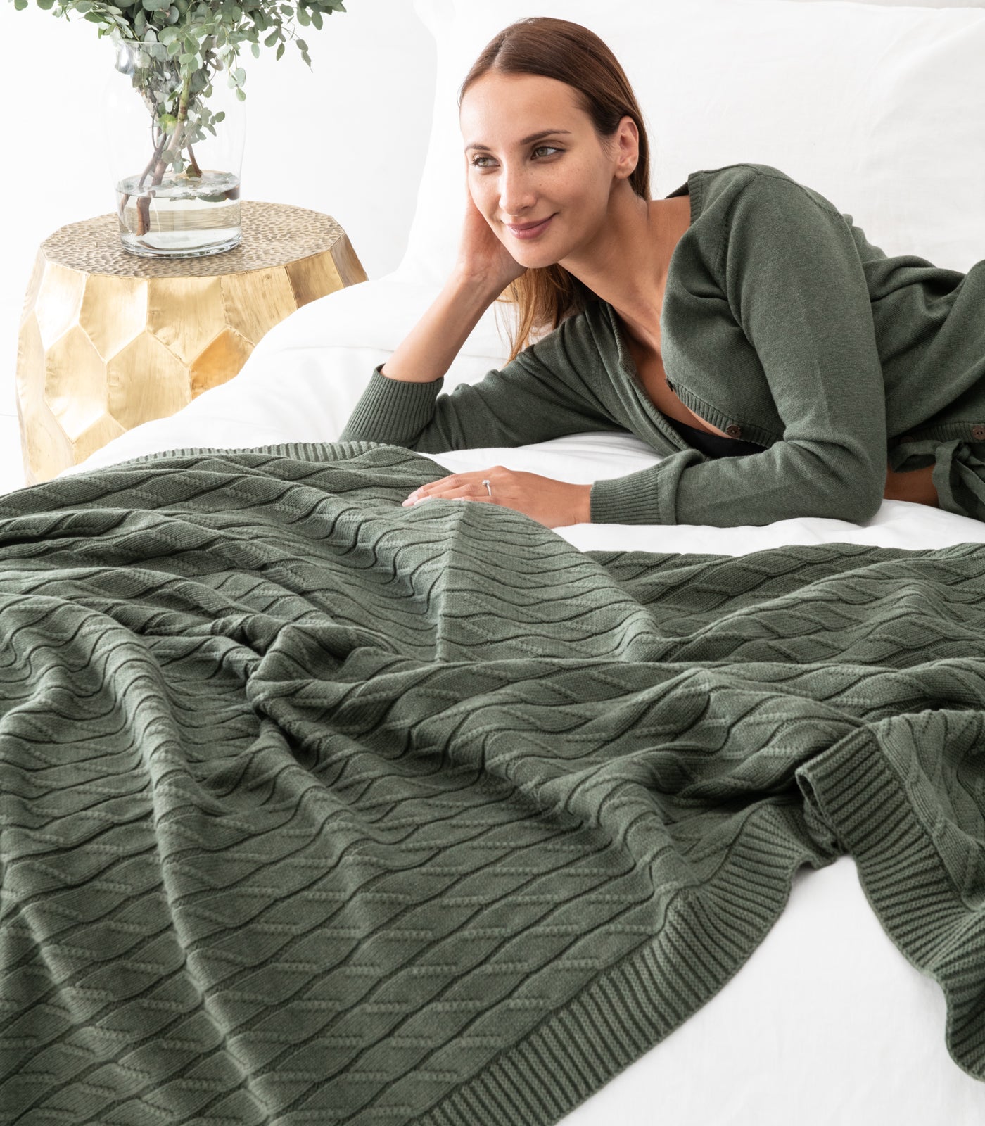 Bhumi Organic Cotton - Diamond Knit Throw - Olive