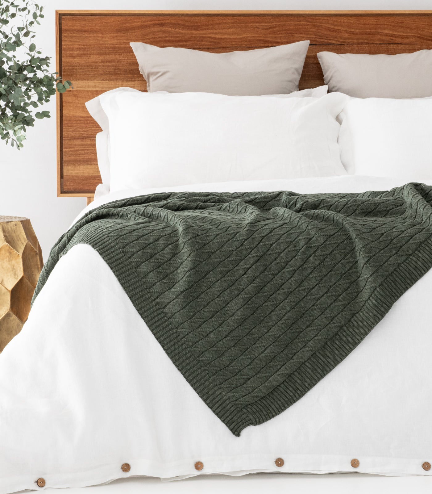Bhumi Organic Cotton - Diamond Knit Throw - Olive