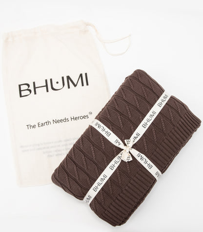 Bhumi Organic Cotton - Diamond Knit Throw - New Arrival - Chocolate