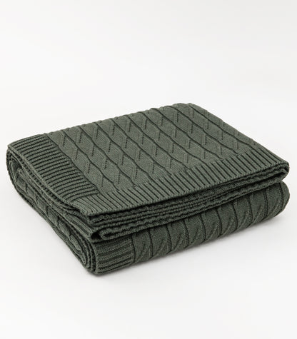 Bhumi Organic Cotton - Diamond Knit Throw - Olive