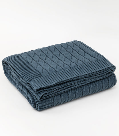 Bhumi Organic Cotton - Diamond Knit Throw - New Arrival - Orion Blue