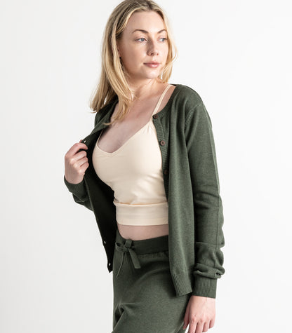 Bhumi Organic Cotton - Fine Knit Cardigan - Olive