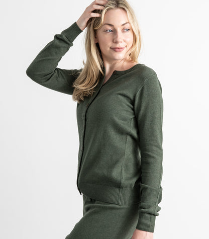 Bhumi Organic Cotton - Fine Knit Cardigan - Olive