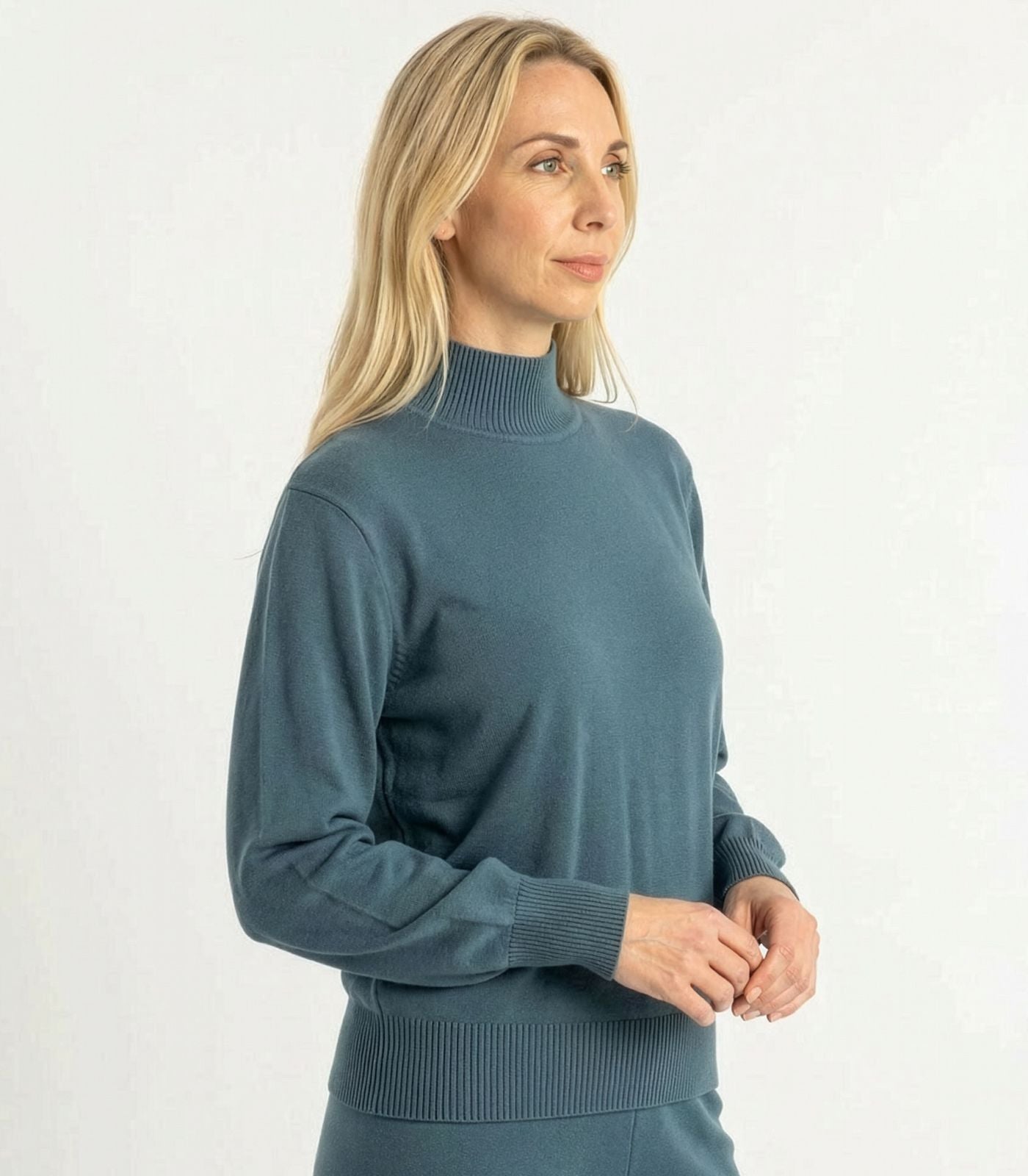 Bhumi Organic Cotton - Fine Knit High Neck Jumper - Orion Blue