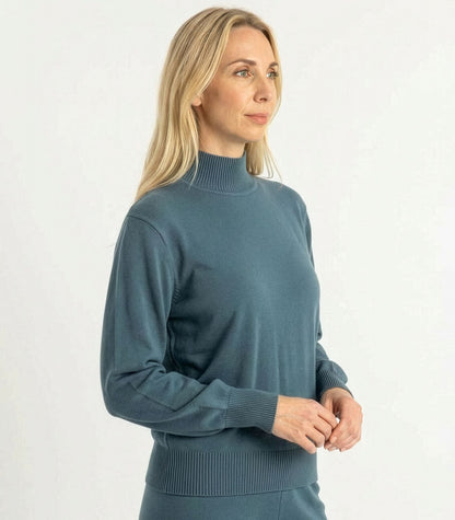 Bhumi Organic Cotton - Fine Knit High Neck Jumper - Orion Blue