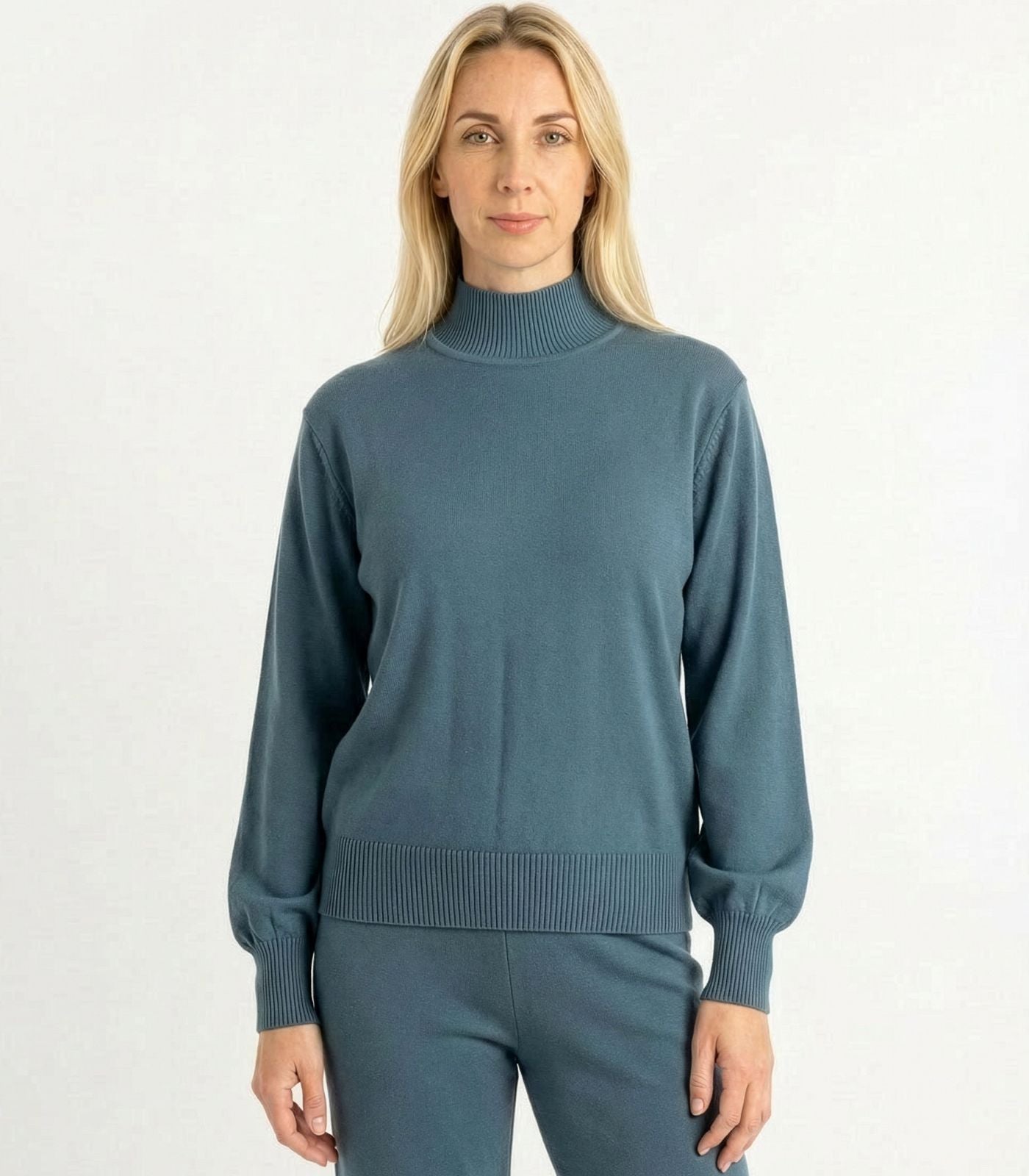 Bhumi Organic Cotton - Fine Knit High Neck Jumper - Orion Blue