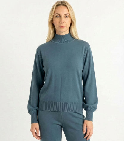 Bhumi Organic Cotton - Fine Knit High Neck Jumper - Orion Blue