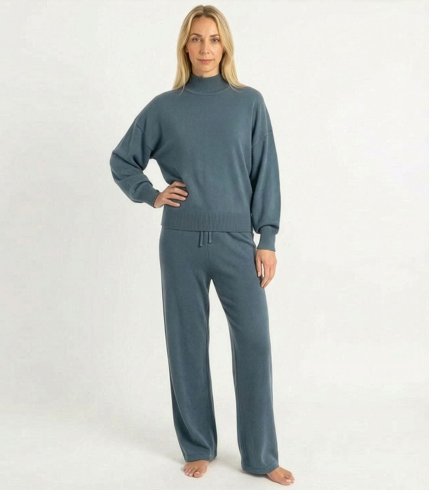 Bhumi Organic Cotton - Fine Knit High Neck Jumper - Orion Blue