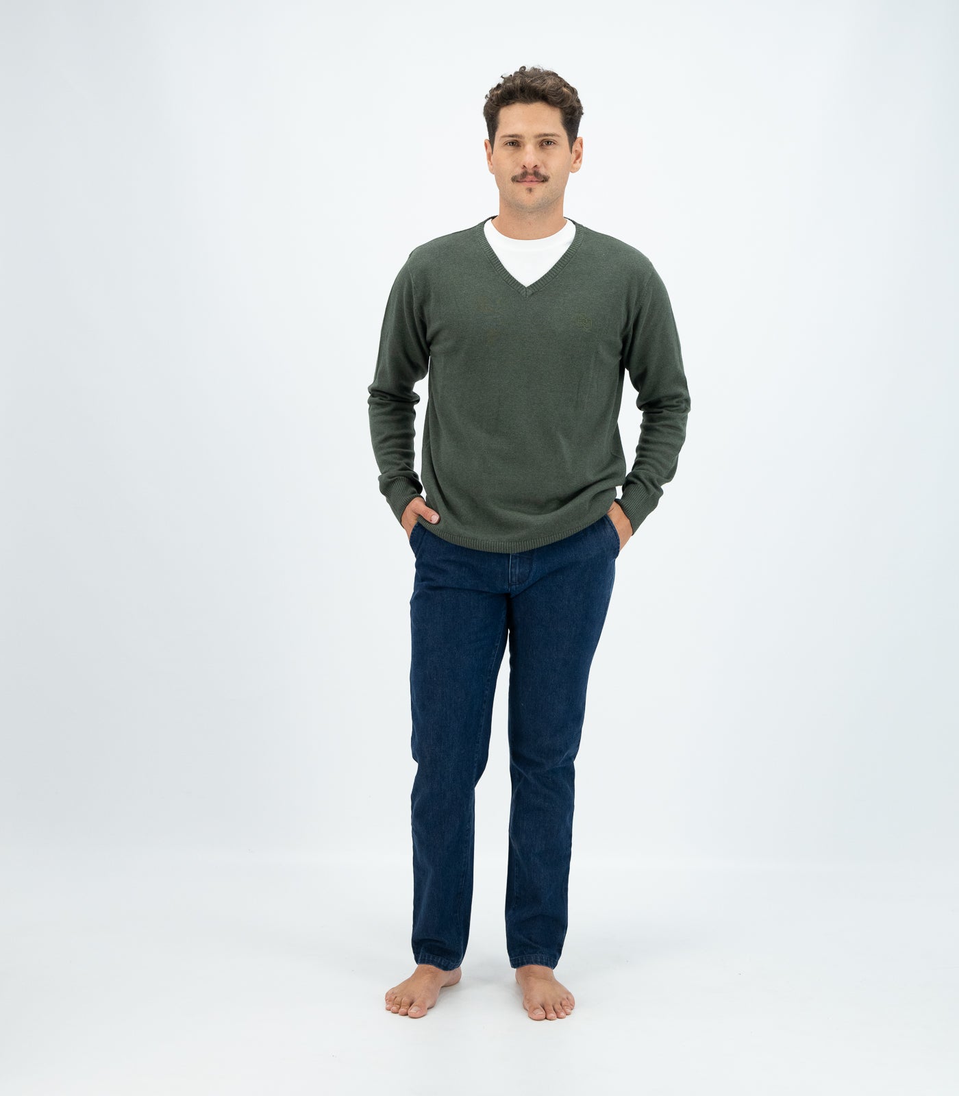 Bhumi Organic Cotton - Fine Knit V Neck Sweater - Olive