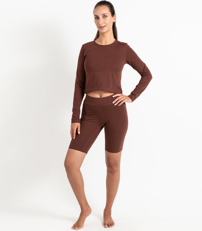 Long Sleeve Fitted Crop Top - Espresso