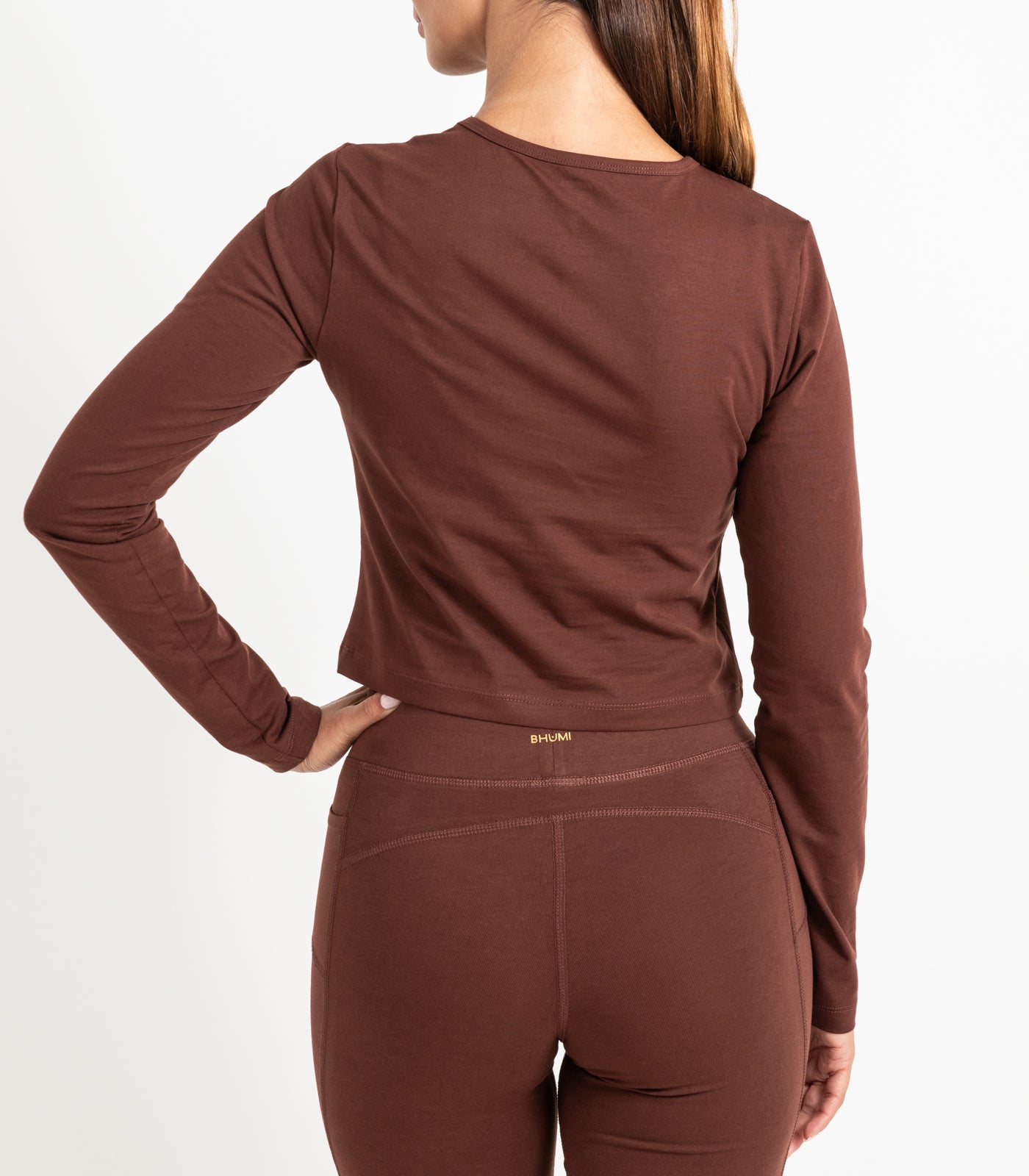 Long Sleeve Fitted Crop Top - Espresso