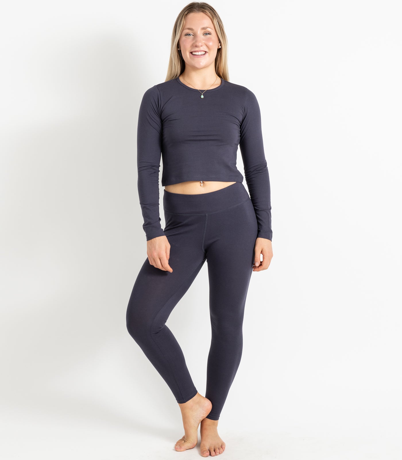 Long Sleeve Fitted Crop Top - Graphite
