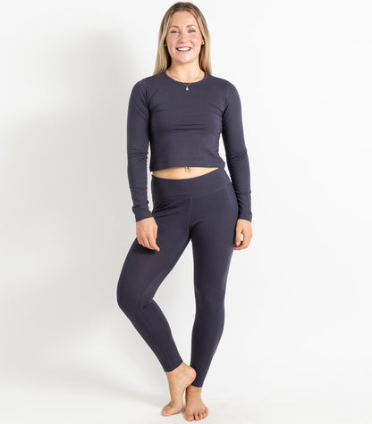Long Sleeve Fitted Crop Top - Graphite
