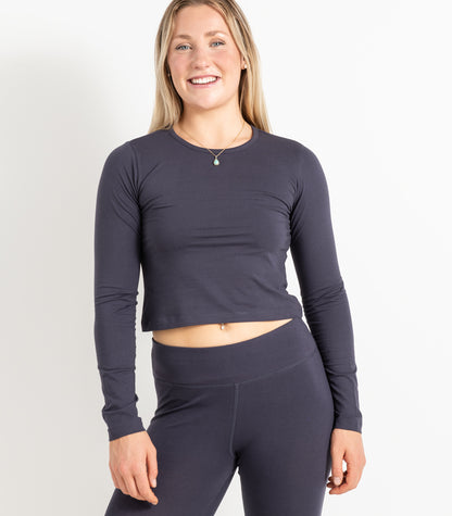 Long Sleeve Fitted Crop Top - Graphite