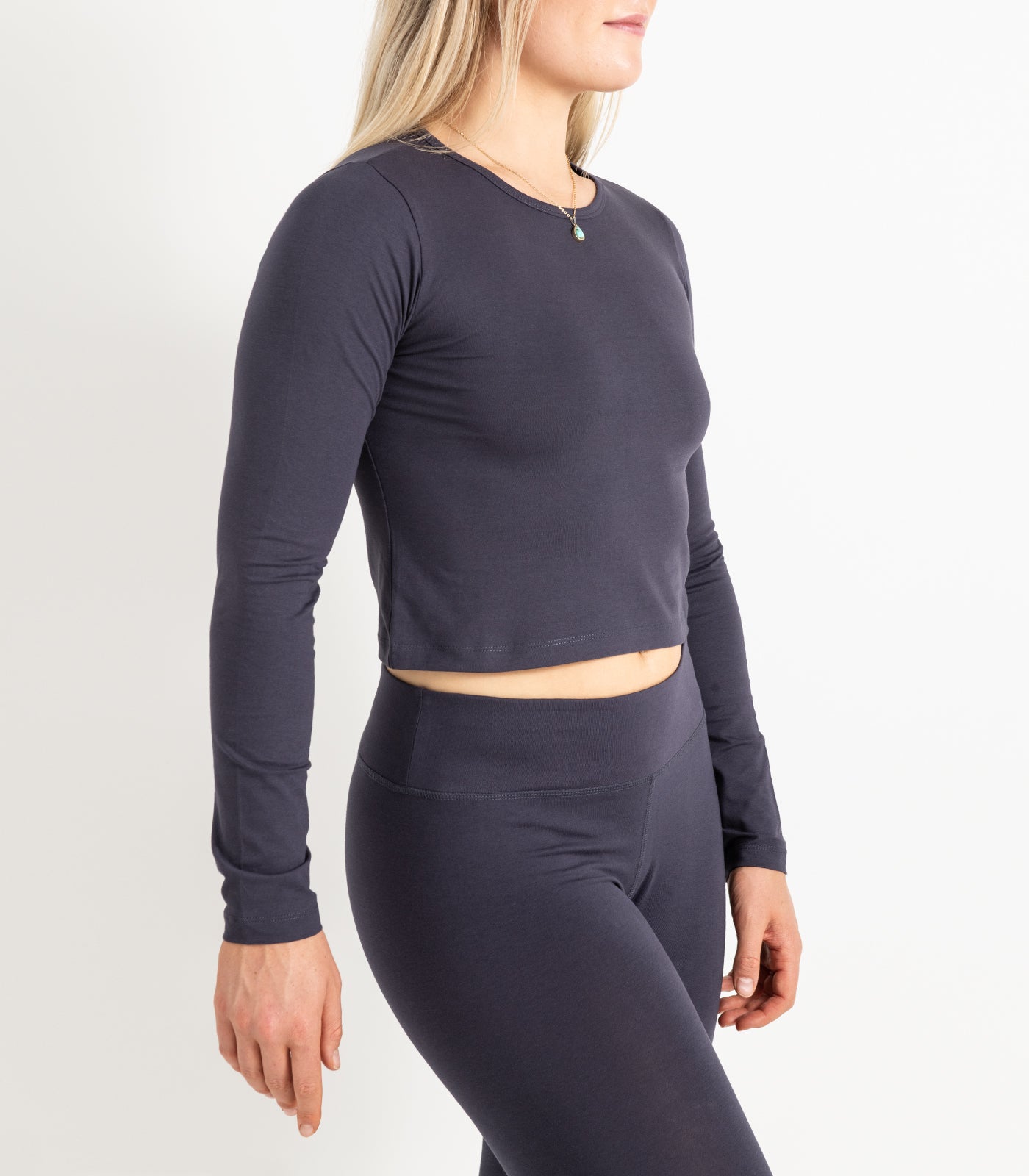 Long Sleeve Fitted Crop Top - Graphite